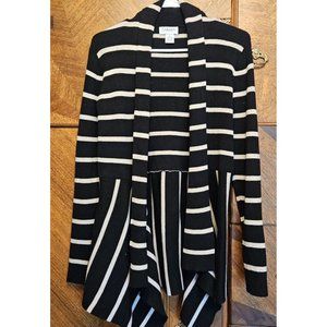 Carmen Marc Valvo Black White Striped Open Peplum Style Size Large Cardigan